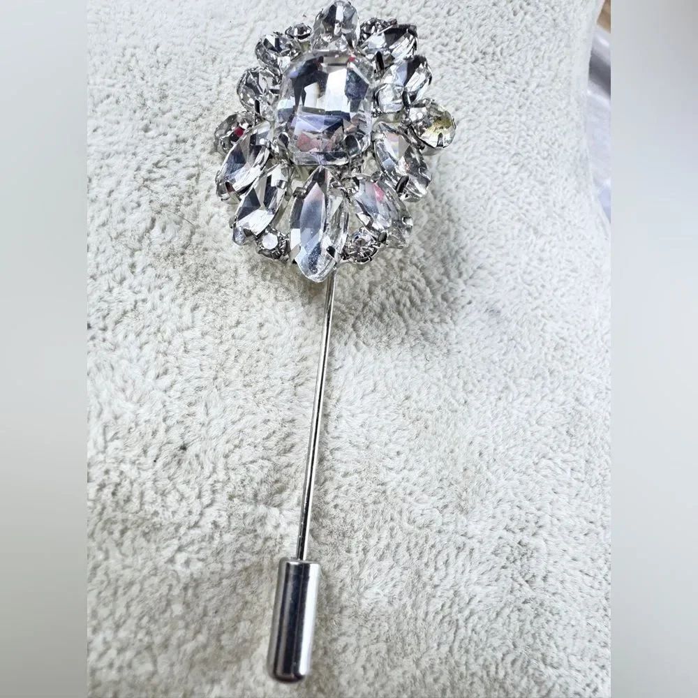 Crystal Rhinestone Stick Pin - Clear Silver